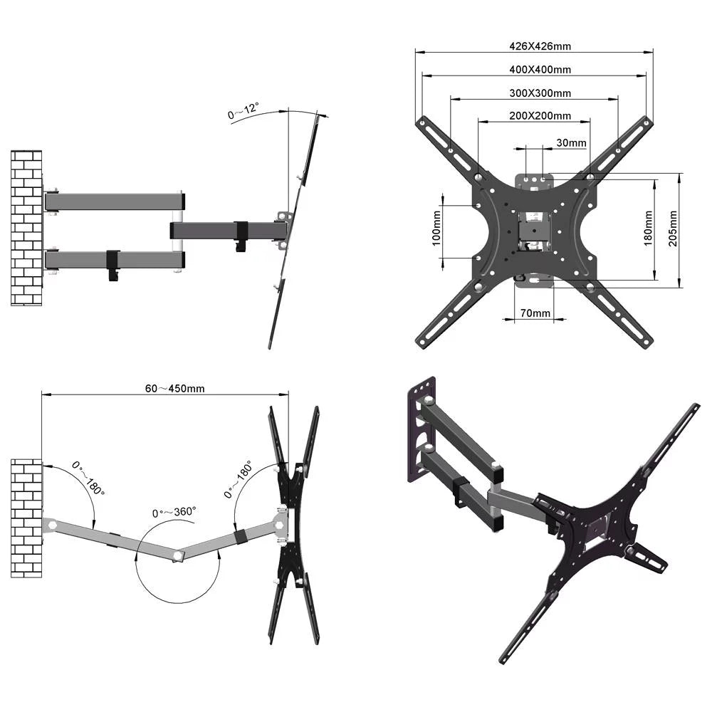 Full Motion TV Wall Mount Swivel Bracket 26 32 37 39 42 46 50 55 Inch LED LCD Display