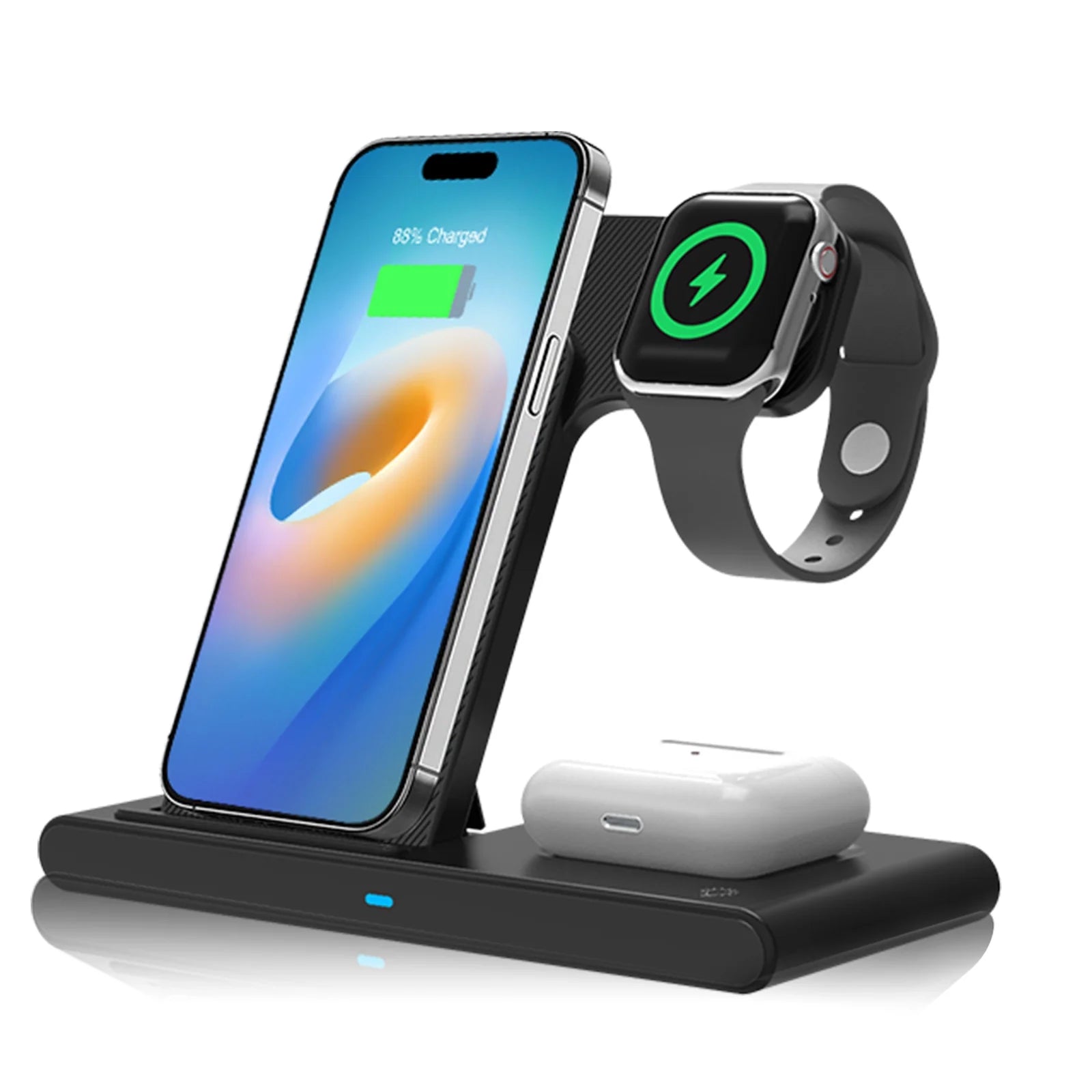 3 in 1 Wireless Charging Station, 15W QC3.0 Magnetic Fast Charging Stand Dock, Wirelss Charger for Iphone 15 14 13 12 11 Pro Max XS XR, Iwatch Series 9 8 7 6 5 4 3 2 SE, Airpods 3 2 Pro (Black)