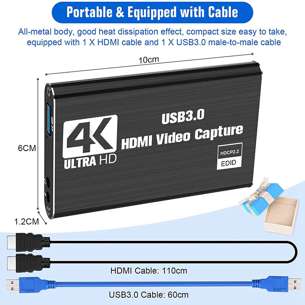 Video Capture Card, Switch Capture Card for Switch, 4K 1080P 60FPS for Streaming Video Recording for /Dslr/Camera