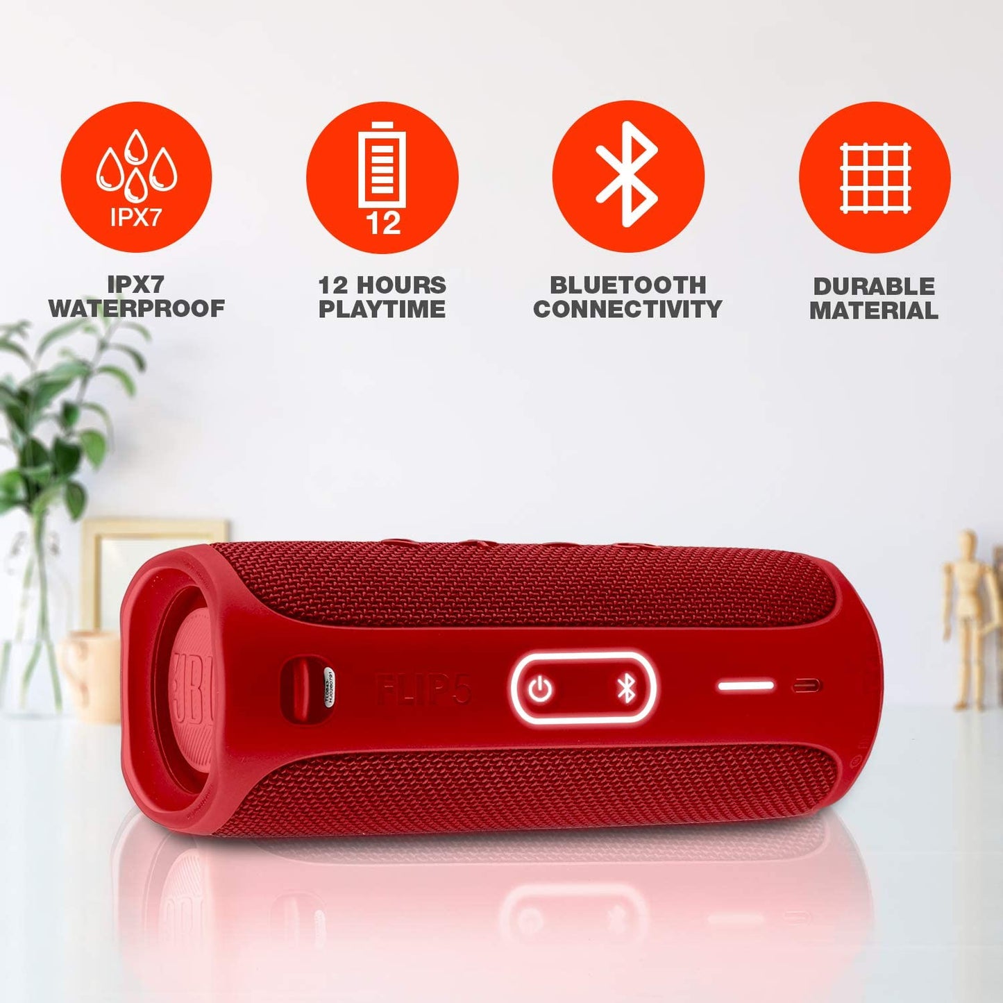 FLIP 5 Portable Wireless Bluetooth Speaker IPX7 Waterproof On-The-Go Bundle with Authentic Boomph Hardshell Protective Case - Red