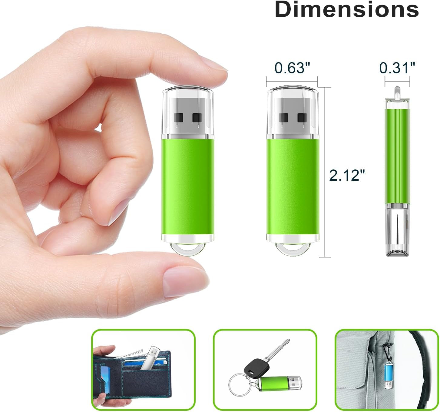 5 Pack 32GB USB 2.0 Flash Drive Memory Stick Thumb Drives (5 Mixed Colors: Black Blue Green Red Silver)