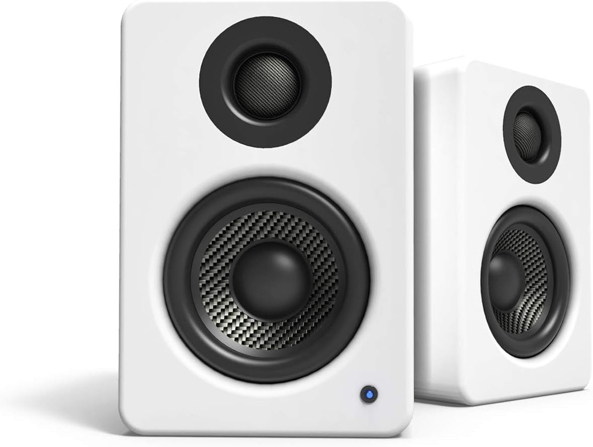 YU2MW PC Gaming Desktop Speakers | 3" Composite Drivers | 3/4" Silk Dome Tweeter | Class D Amplifier | 100 Watts | Built-In USB DAC | Subwoofer Output | Pair | Matte White